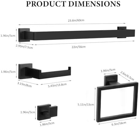 Matte Black Bath Towel Bar Set