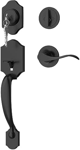 GoldenWarm Front Door Handle Set Black