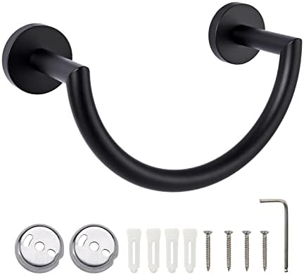 HouseAid - Stainless Steel Towel Holder Modern Bathroom Towel Ring for Hand Face Removal Wall-Mounted Matte Black