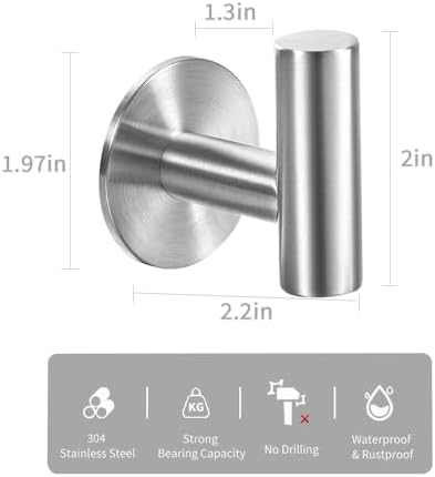 Vuzvuv Adhesive Hooks - Heavy Duty Stainless Steel Towel for Bathroom Kitchen Hotel Use