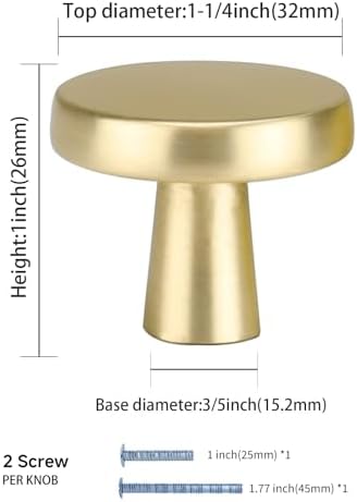 Goldenwarm 10Pack Round Gold Knobs Drawer Cabinet knobs with brushed gold finish
