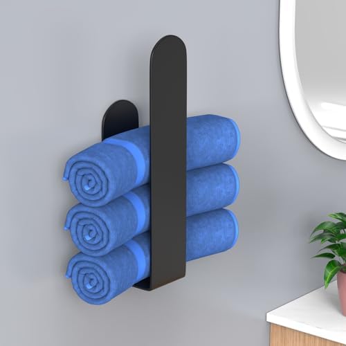 Premium Black Stainless Steel Towel Holder Wall-Mounted Self-Adhesive Towel Bar