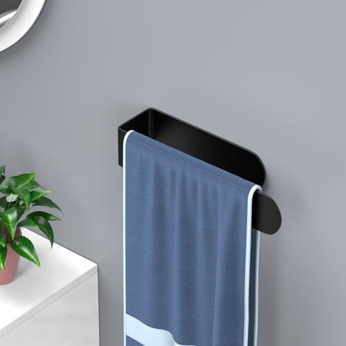 Premium Black Stainless Steel Towel Holder Wall-Mounted Self-Adhesive Towel Bar