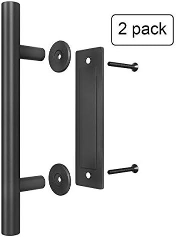 2-Piece Rustic Solid 12 Pull and Flush Barn Door Handles Set for Gates Garages Sheds Black Durable Steel