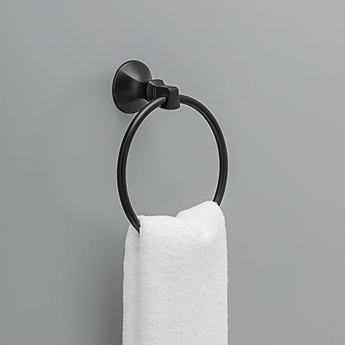 Space-saving bold matte finish towel ring for bathroom or kitchen use