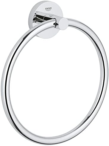 GROHE 40365001 Essentials Metal 748-Inch Towel Ring Starlight Chrome Modern Design Durable Easy to Install Polished Look