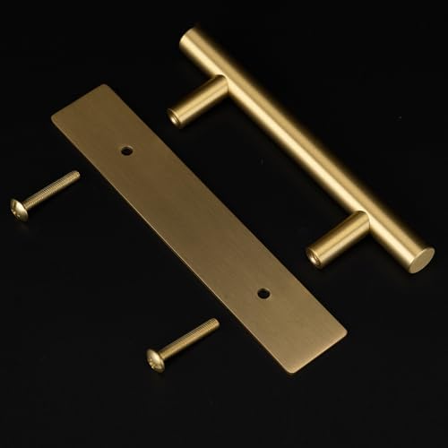 QOGRISUN 5-Pack Solid Brass Cabinet Pulls with Back Plates Brushed Brass Finish