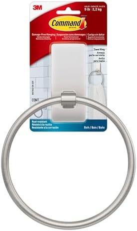 Command Hand Towel Holder Satin Nickel rust-resistant organizer for the bathroom holds up to 5 lbs space-saving design