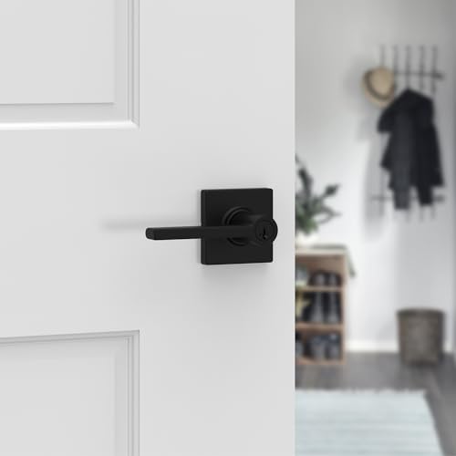 Kwikset Casey Entry Door Handle Secure Keyed Entry Door Lock with SmartKey Rekey Technology Matte Black