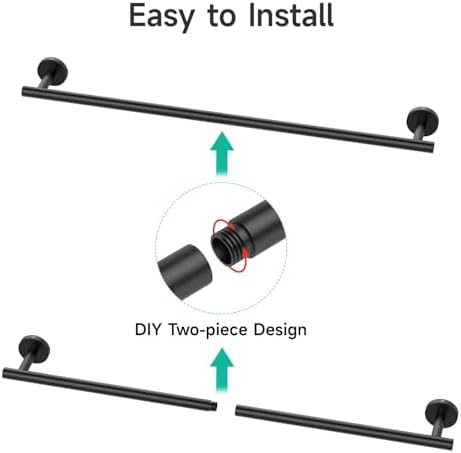 USHOWER Matte Black Wall-Mounted Towel Bar 24-Inch 3-Inch from Wall Stainless Steel