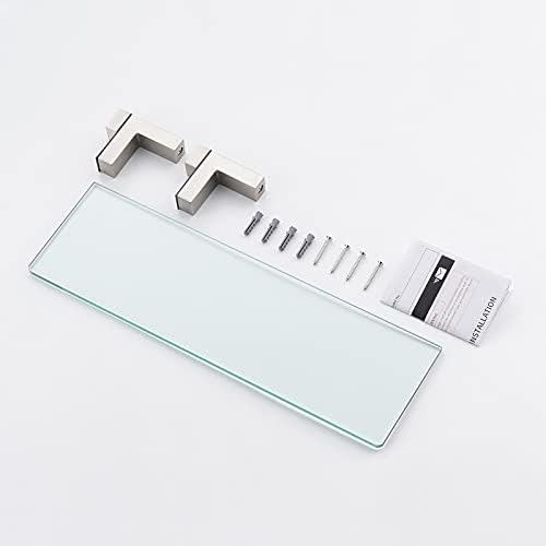 Sturdy Tempered Glass Wall-mounted Bathroom Shelf in Brushed Nickel Finish