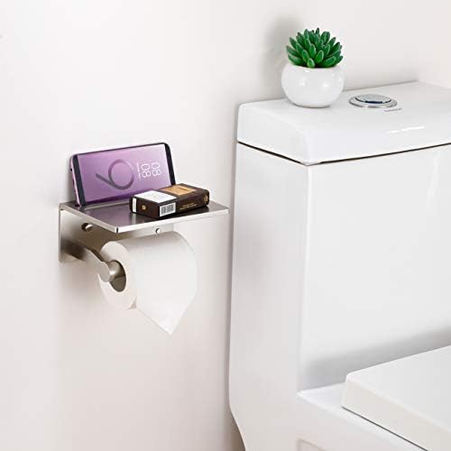 Homely Trove SmartHome Toilet Paper Holder With Shelf Aluminum Tissue Roll Organizer For Modern Bathroom