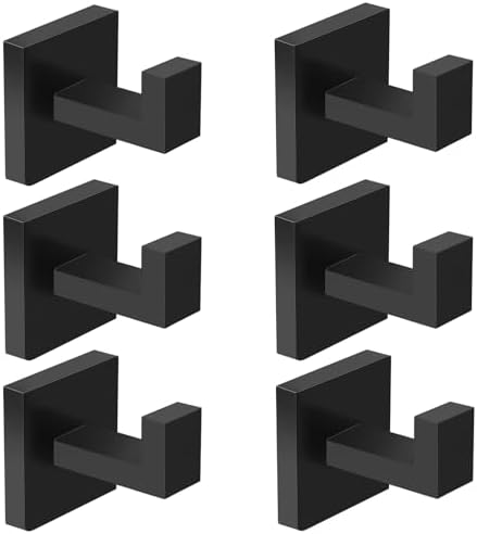Professional Strength 6-Pack Bath Towel Hooks Matte Black Heavy Duty Stainless Steel