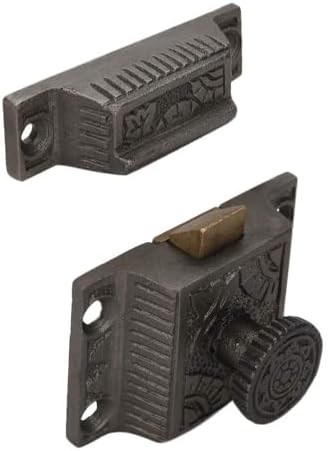 --------Handmade Antique Iron Finish - Secure Closing Cabinet Latch with Windsor Knob Design