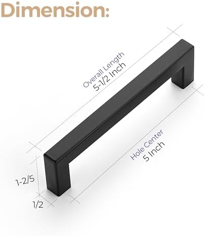 10-Piece Set of 5-Inch Square Matte Black Cabinet Handles by Ravinte