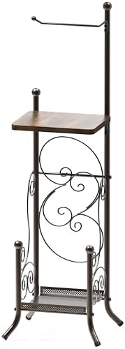 Simple Houseware English Style Bathroom Toilet Tissue Roll Holder Stand with Shelf Bronze