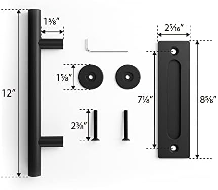 2-Piece Rustic Solid 12 Pull and Flush Barn Door Handles Set for Gates Garages Sheds Black Durable Steel