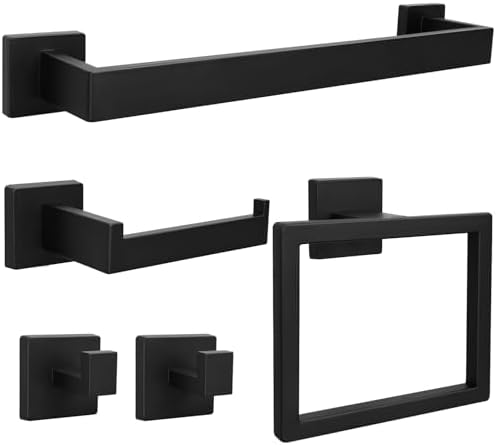 5-Piece Black Bathroom Hardware Set Wall-Mounted Style