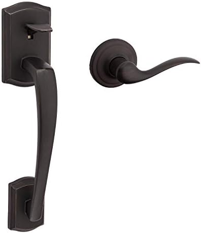 Kwikset Prescott Front Door Handle Set with Reversible Lever Non-Locking Venetian Bronze