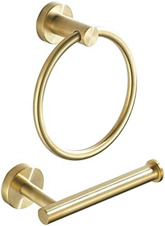 Toilet Paper Holder Set Gold Brushed Stainless Steel Wall-Mounted 2-Piece