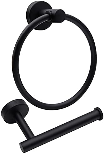 Sturdy Black Toilet Paper Holder Towel Ring Set