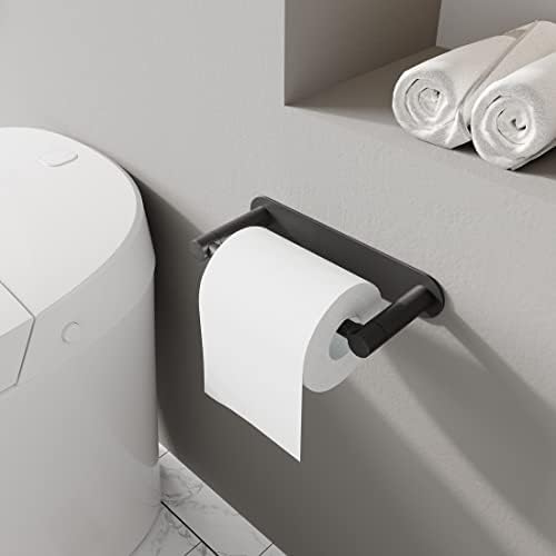 No Drilling Double-Post Pivoting Rust-Resistant Matte Black Toilet Paper Holder