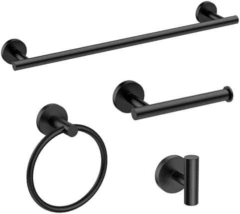 Modern 24-Inch Matte Black Bath Towel Bar Set