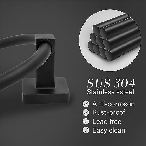 ZGELIN Towel Holder Durable Stainless Steel Bath Kitchen Towel Ring Matte Black Finish