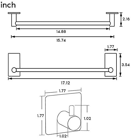 16-inch Stainless Steel Towel Bar with 2 Pack Sticky Hooks