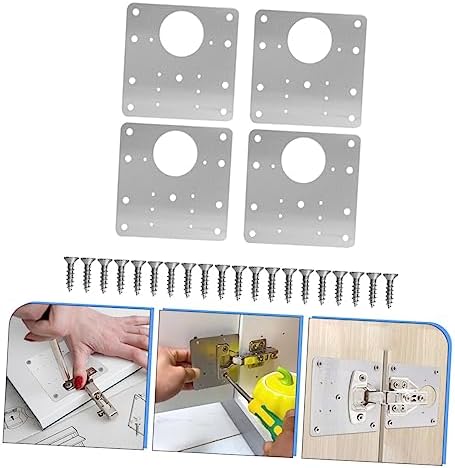 4-Piece Metal Repair Plate Hinge Mount for Cabinet Doors