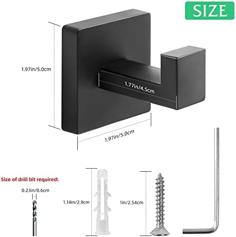 Fenas Stainless Steel Matte Black Towel Hooks 2 Pack