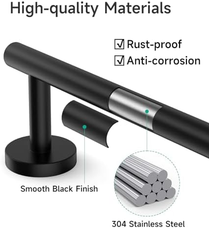 USHOWER Matte Black Wall-Mounted Towel Bar 24-Inch 3-Inch from Wall Stainless Steel