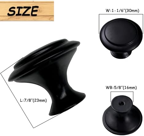 30-Piece 30mm Black Zinc Drawer Knobs for Kitchen Closet Hardware
