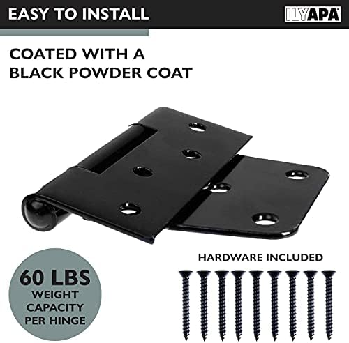Vivid Ilyapa Heavy Duty Shed Door Hinges 6 Pack - Black Square Hinges for Gate Barn or Storage Shed