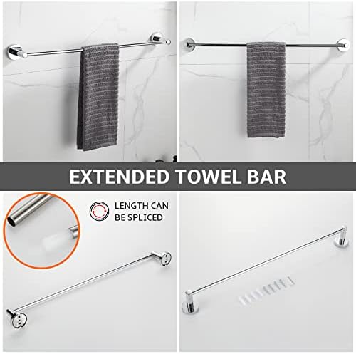 Adjustable 24-Inch Towel Bar with 4 Pieces Set for Bathroom