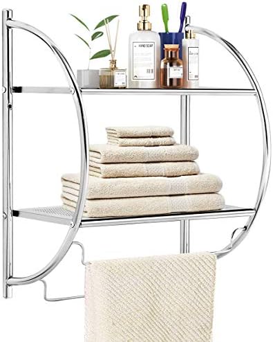 Tangkula Wall Mount 2 Tier Bathroom Shelf with BarsSimple Sturdy Home Storage Solution