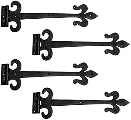 Renovators Supply Manufacturing Black Wrought Iron Fleur De Lis Hinges 18-Inch Pack of 4