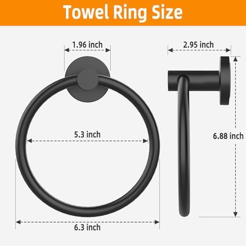 Matte Black 2-Pack stainless steel towel ring Modern luxury bathroom kitchen towel holder 10 words
