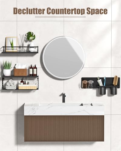 Bathroom Floating Storage Shelves with Storage Basket - Black
