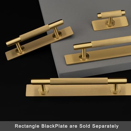 QOGRISUN 5-Pack Solid Brass Cabinet Pulls with Back Plates Brushed Brass Finish