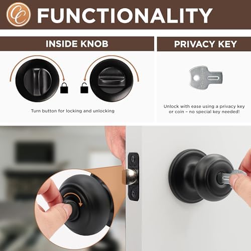 Sturdy Matte Black Door knobs for Home Bath