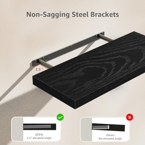 QEEIG 24-inch Wall Shelves Set of 2 Black 24 x 9 inch