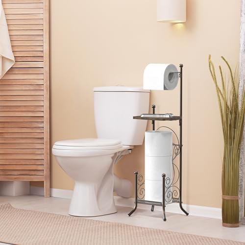 Simple Houseware English Style Bathroom Toilet Tissue Roll Holder Stand with Shelf Bronze