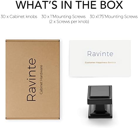 Ravinte 30-Piece Matte Black Square Kitchen Cabinet Knobs Durable and Stylish for All Uses