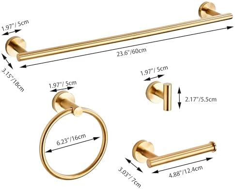 KUUBTH 5-Piece Brushed Gold Bathroom Hardware Set