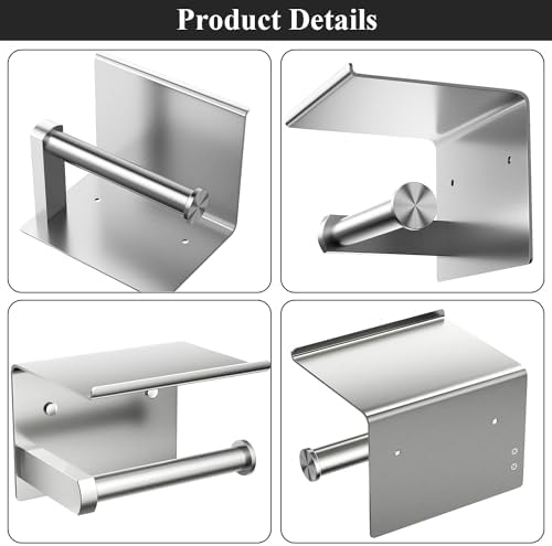 Tindbea Toilet Paper Holder with Phone Shelf 2 Installation Options Rust-Resistant Modern Design for Home Use