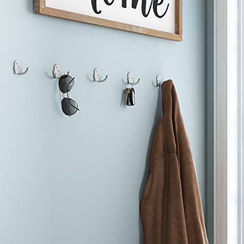 5-Pack Nickel Double Wall Hooks for Coats Bags Towels