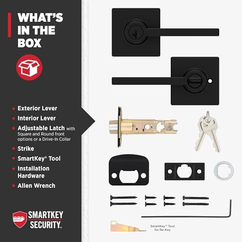 Kwikset Casey Entry Door Handle Secure Keyed Entry Door Lock with SmartKey Rekey Technology Matte Black