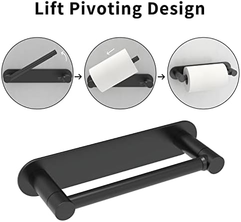 No Drilling Double-Post Pivoting Rust-Resistant Matte Black Toilet Paper Holder
