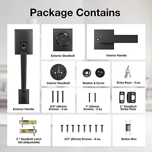 Brightify Matte Black Adjustable Door Handle Set with Reversible Lever for LeftRight Doors